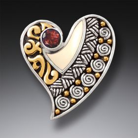 Mammoth Ivory Tusk Silver Heart Pin or Pendant with Garnet - <b>Heart</b>