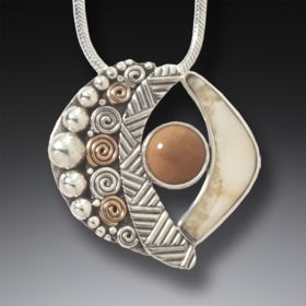 Fossilized Walrus Ivory Handmade Silver Abstract Pendant with 14kt Gold Fill - <b>Abstract</b>