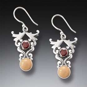 Handmade Silver Fossilized Walrus Ivory Earrings with Garnet - <b>Life's Passion</b>