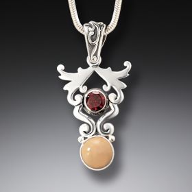 Fossilized Walrus Ivory Silver Garnet Necklace, Handmade - <b>Life's Passion</b>