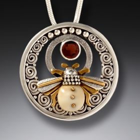 Mammoth Jewelry Silver Honey Bee Necklace with Garnet - <b>Bee Inspired</b>