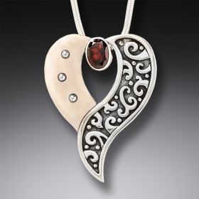 Mammoth Jewelry Heart Necklace in Handmade Silver and Garnet - <b>Heart's Desire</b>