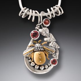 Mammoth Ivory and Garnet Silver Bee Pendant - <b>Glory Bee</b>