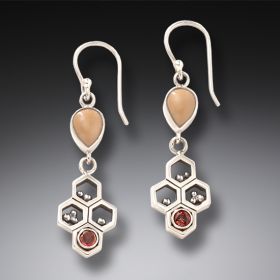 Red Garnet and Fossilized Walrus Ivory Earrings – <b>Honeycomb</b> 