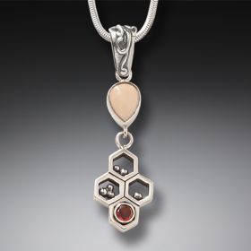 Red Garnet and Ancient Mammoth Ivory Necklace – <b>Honeycomb </b>