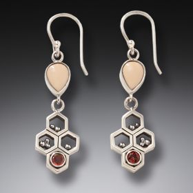 Red Garnet and Ancient Mammoth Ivory Earrings – <b>Honeycomb</b> 