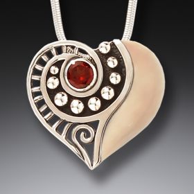 Mammoth Ivory, Garnet, and Silver Heart Pendant – <b>Tender</b>