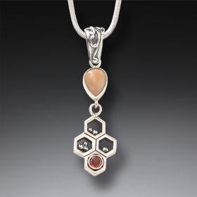 Red Garnet and Fossilized Walrus Ivory Necklace – <b>Honeycomb </b>
