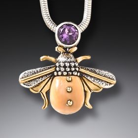 Fossilized Mammoth Ivory Amethyst Bee Pendant - <b>Amethyst Bee</b>