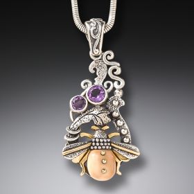 Fossilized Mammoth Ivory Amethyst Bee Pendant - <b>Bee In the Garden</b>
