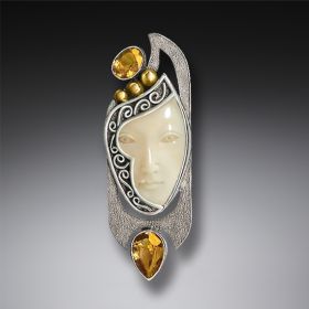 Enigma Pendant or Fossilized Walrus Ivory Pin, Citrine and Handmade Silver - <b>Enigma</b>