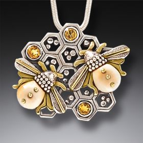 Fossilized Walrus Ivory and Silver Bee Necklace – <b>Honey Hive</b>