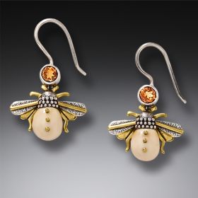 Fossilized Walrus Ivory and Silver Earrings - <b>Honeybees</b>