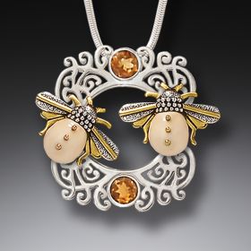 Fossilized Mammoth Ivory and Silver Pendant - <b>Sun Kissed Bees</b>