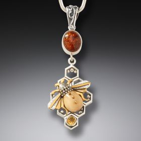 Fossilized mammoth ivory honeycomb bee pendant - <b>Honeycomb Bees</b>
