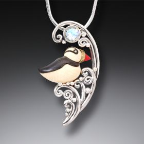 Mammoth Tusk Ivory Puffin Necklace, 14kt Gold Fill and