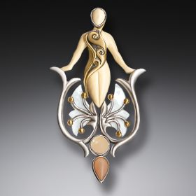 Mammoth Ivory Jewelry Mother of Pearl Pendant with 14kt Gold Fill, Handmade Silver - <b>Emergence</b>