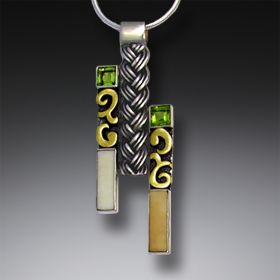 Fossilized Walrus Ivory Pendant with Peridot and 14kt Gold Fill, Handmade Silver - <b>Trifecta</b>