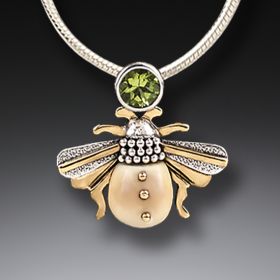 Mammoth Ivory Jewelry Bee Necklace Silver with Peridot - <b>Bee</b>
