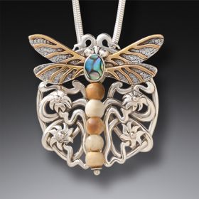 Fossilized Mammoth Ivory Dragonfly Pendant - <b>Nouveau Dragonfly</b>