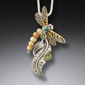Fossilized mammoth ivory dragonfly pendant - <b>Iridescence</b>