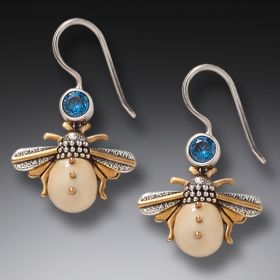 14kt Gold Fill Blue Topaz Mammoth Tusk Silver Bee Earrings, Handmade – <b>Bees</b>
