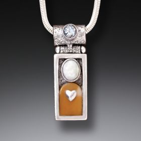 Fossilized Walrus Ivory Tusk Silver Motif Necklace with Rainbow Moonstone - <b>Heart Motif</b>