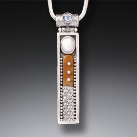 Fossilized Walrus Ivory Tusk Silver Motif Necklace with Rainbow Moonstone- <b>Eternal Motif</b>