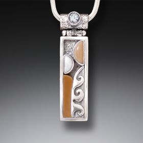 Fossilized Walrus Tusk Ivory Silver Motif Necklace with Rainbow Moonstone- <b>Beloved Motif</b>