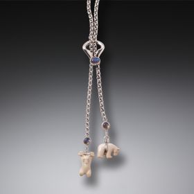 Mammoth Ivory Polar Bear Necklace Silver with Labradorite - <b>Little Bears</b>