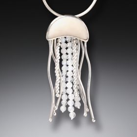 Mammoth Jewelry Jelly Fish Necklace, Rainbow Moonstone Handmade Silver - <b>Jelly Fish</b>