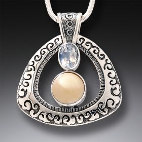 Fossilized Walrus Tusk Ivory and Silver Moonstone Pendant - <b>New Light</b>