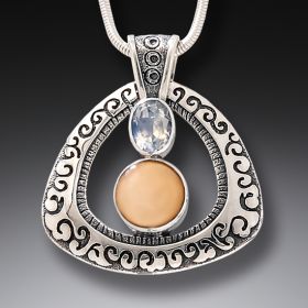 Ancient Mammoth Tusk Ivory and Silver Moonstone Pendant - <b>New Light</b>