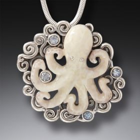 Fossilized Walrus Ivory Octopus Pendant - <b>Beneath The Waves</b>