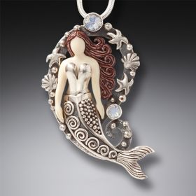 Ancient Mammoth Ivory and Silver Mermaid Pendant - <b>Mermaid Treasure</b>