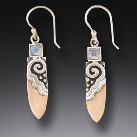 Fossilized Mammoth Ivory Rainbow Moonstone Earrings - <b>Life Force</b>