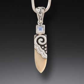 Fossilized Mammoth Ivory Rainbow Moonstone Pendant - <b>Life Force</b>