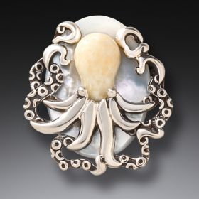 Fossilized Walrus Ivory Octopus Pendant - <b>Octopus Treasure</b>