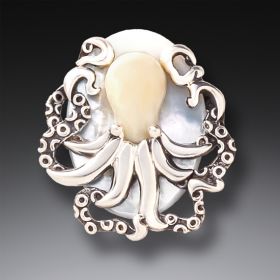 Fossilized Mammoth Ivory Octopus Pendant - <b>Octopus Treasure</b>