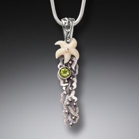 Ancient Ivory Starfish Necklace Silver with Peridot, Handmade Silver - <b>Sea Garden</b>