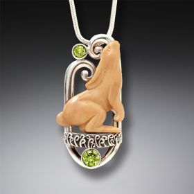 Mammoth Ivory Rabbit Pendant with Peridot, Handmade Silver - <b>Ecstasy</b>