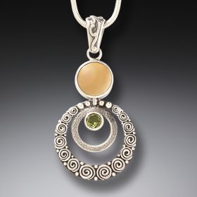 Handmade Silver Mammoth Ivory Necklace with Peridot - <b>Ripples</b>