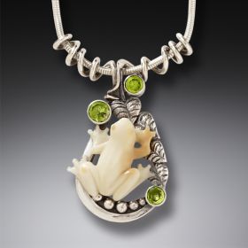 Fossilized Walrus Ivory Handmade Silver Frog Necklace - <b>Tree Frog</b>