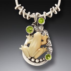 Mammoth Tusk Ivory Handmade Silver Frog Necklace - <b>Tree Frog</b>