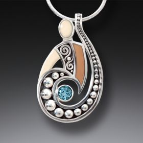Mammoth Jewelry Silver Spiral Pendant with Blue Topaz, Handmade - <b>Spiral Power</b>
