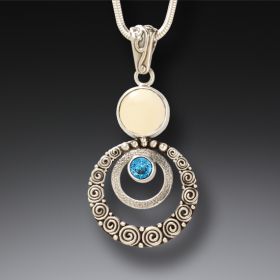 Mammoth Ivory Jewelry Silver Blue Topaz Pendant Necklace, Handmade - <b>Ripples</b>
