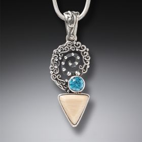 Ancient Mammoth Ivory and Blue Topaz Silver Spiral Pendant - <b>Winds of Change</b>