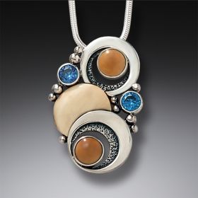 Fossilized Walrus Ivory and Blue Topaz Silver Moon Necklace – <b>Double Eclipse</b>