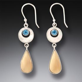 Mammoth Ivory Jewelry Blue Topaz Teardrop Earrings in Handmade Silver - <b>Arctic Rain</b>