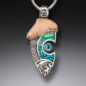 Mammoth Tusk Fish Necklace Silver with Paua and Blue Topaz, Handmade Silver - <b>Ocean Dreaming</b>